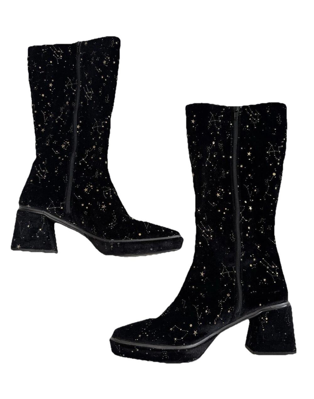 Urban Outfitters Women's Black/Gold Celestial Moon Star Knee High Boots US 10
